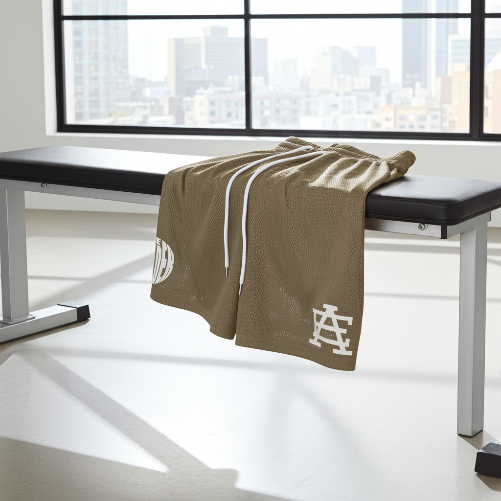 Tan Mesh Shorts – BE BOULDER Athletic Gym Shorts, 5” Inseam Performance Fit